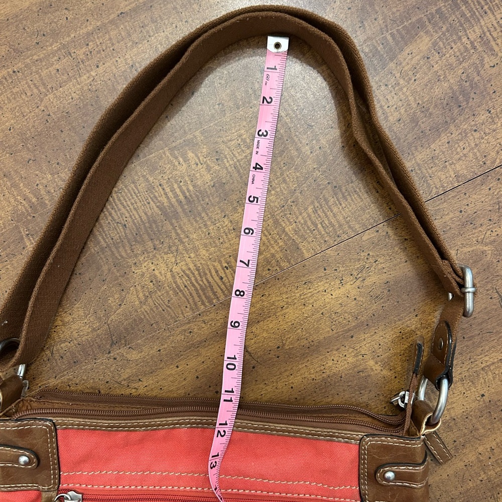 Fossil Red Canvas with Leather Accents Crossbody Purse Handbag Adjustable Strap - Picture 12 of 15